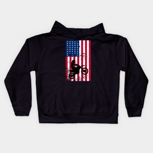 Dirt Bike American Flag 4th of july Kids Hoodie